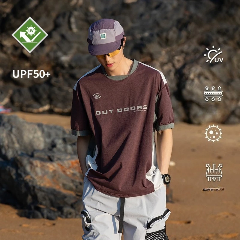 

Mens UPF50+ UV Protection T-Shirt Quick Dry Moisture Wicking Antibacterial Outdoor Hiking Camping Summer Crew Neck Tee