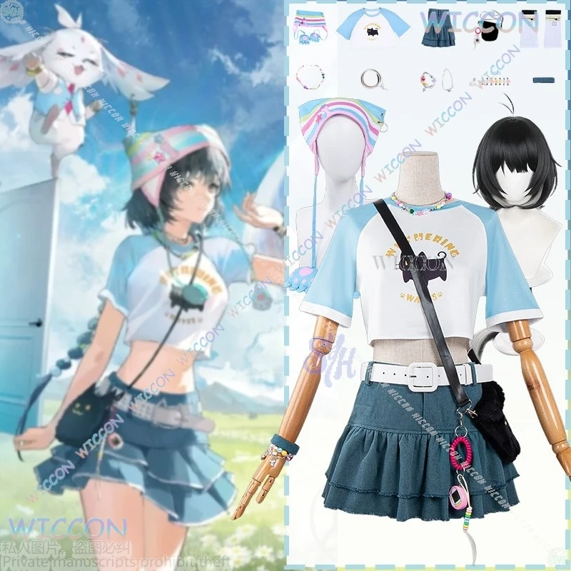 روفر تأثيري لعبة Wuthering موجات 1st الذكرى حفلة عيد ميلاد Kawaii Y2K فستان موحد جميل القط قبعة لوليتا هالوين
