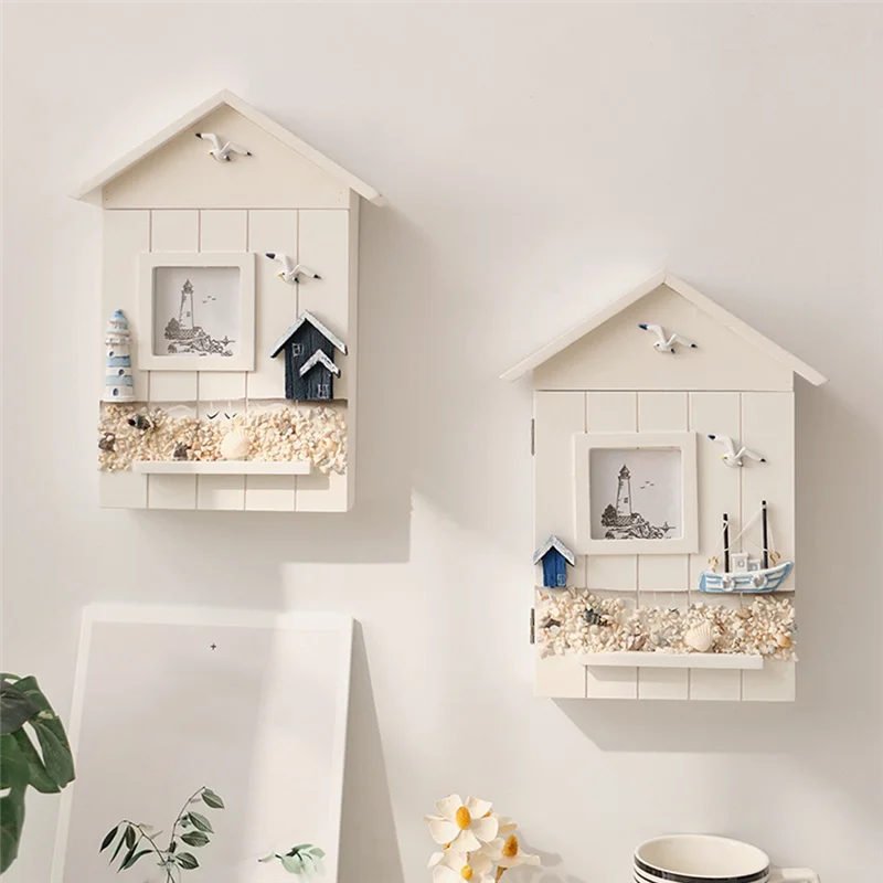 

AC23-Wall Mounted Cabinet Key Rack, Wooden House Key Storage Box, Mediterranean Style Model Statue Home Wall Decor