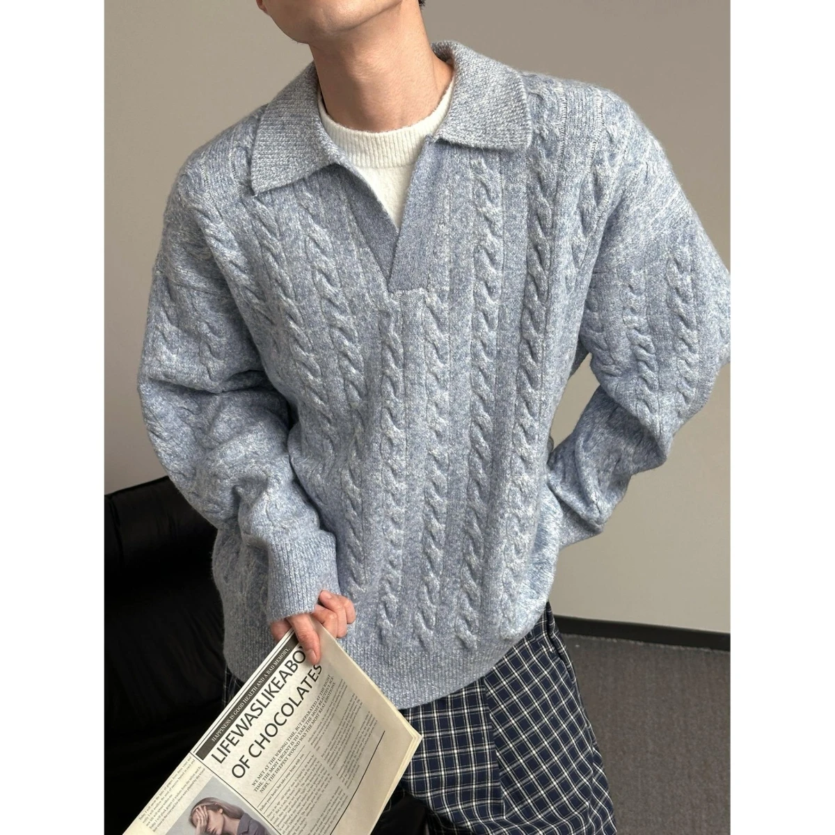 

Повседневный вязаный свитер с v-образным вырезом, ультрамягкий свободный крой, длинный свитер с капюшоном из полиэфирного волокна для мужчин и женщин