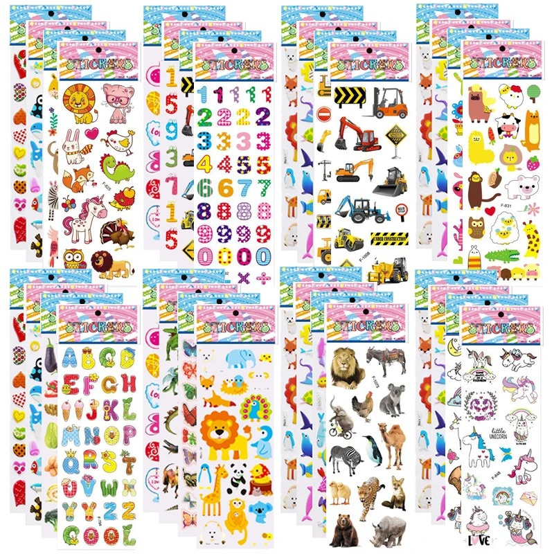 5 Sheets Kids Stickers Puffy Stickers for Children Birthday Christmas New Year Gift for Girl Boy Scrapbooking Cartoon Stickers