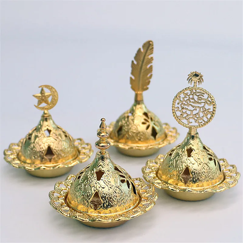 Eid Ramadan Golden Metal Leaf Tray Incense Burner Holder Eid Gifts Aid Mubarak Home Decoration Kareem Muslim Islamic Party Decor