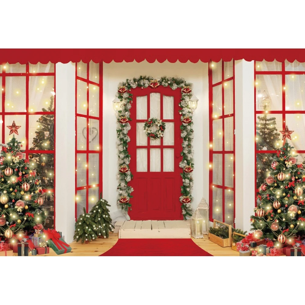 Christmas Wooden Door Backdrops For Photography Tree Gifts Candy Baby Family 2023 Xmas Party Decor Background Studio Shoots Prop