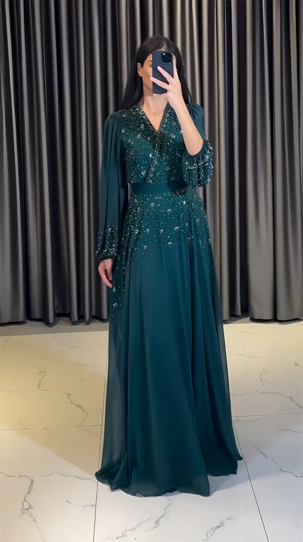 Customized Prom Dress Saudi Arabia Dearin V-neck A-line Floor Length Skirts Layered Tulle Applique Beading Bespoke Occasion Dres