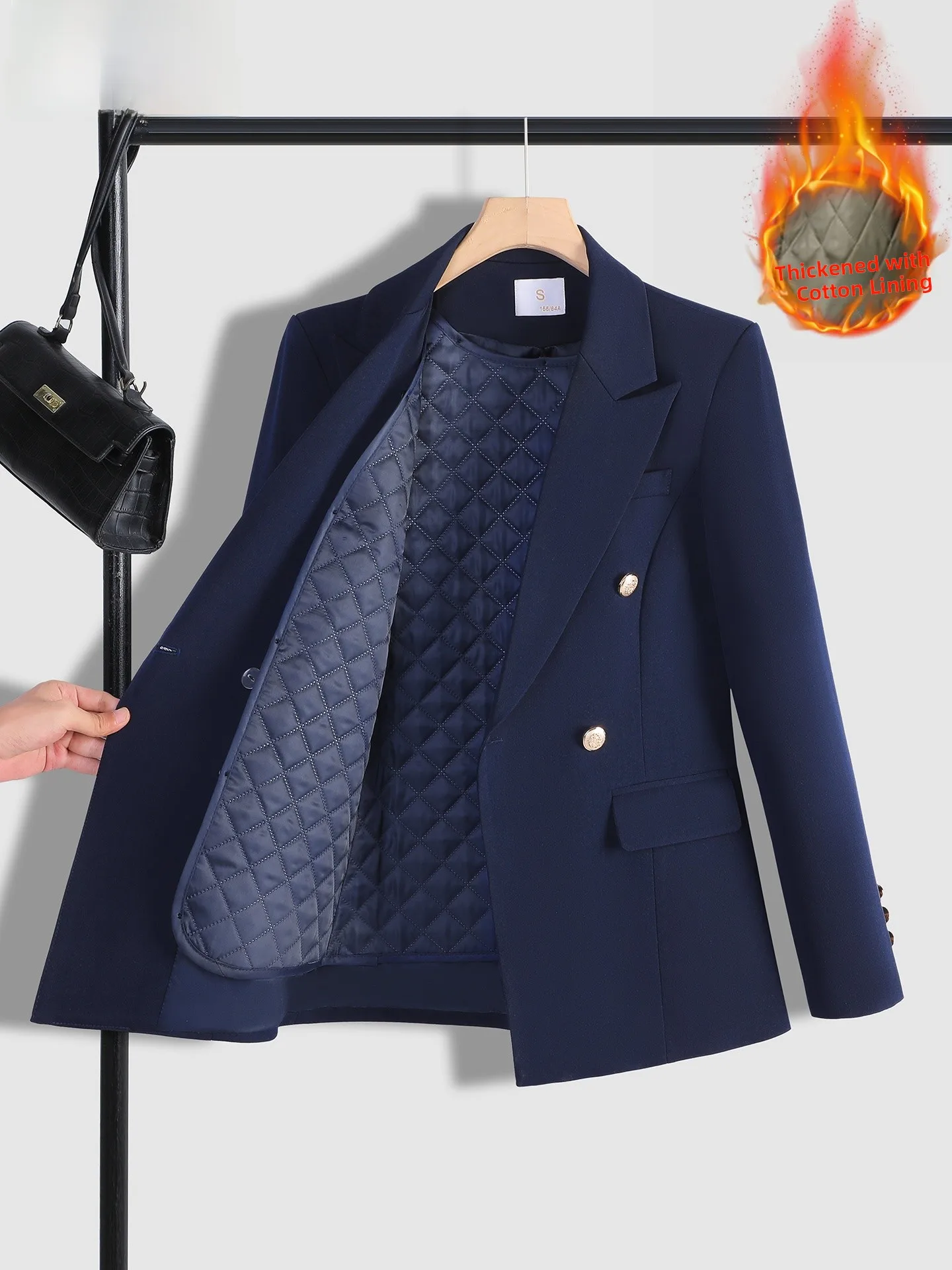 

Thickened Cotton Removable Jacket Women's Winter New Professional High-End Feel Suiting Commute Style Long Sleeve Button Detail