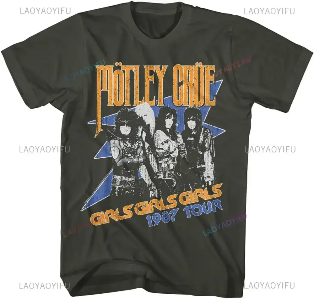 2025 Venta caliente-Motley-Crue- Rock Band '87 Tour Camiseta de manga corta para hombre Camisetas gráficas de estilo vintage de los años 80 Ropa para hombres y mujeres