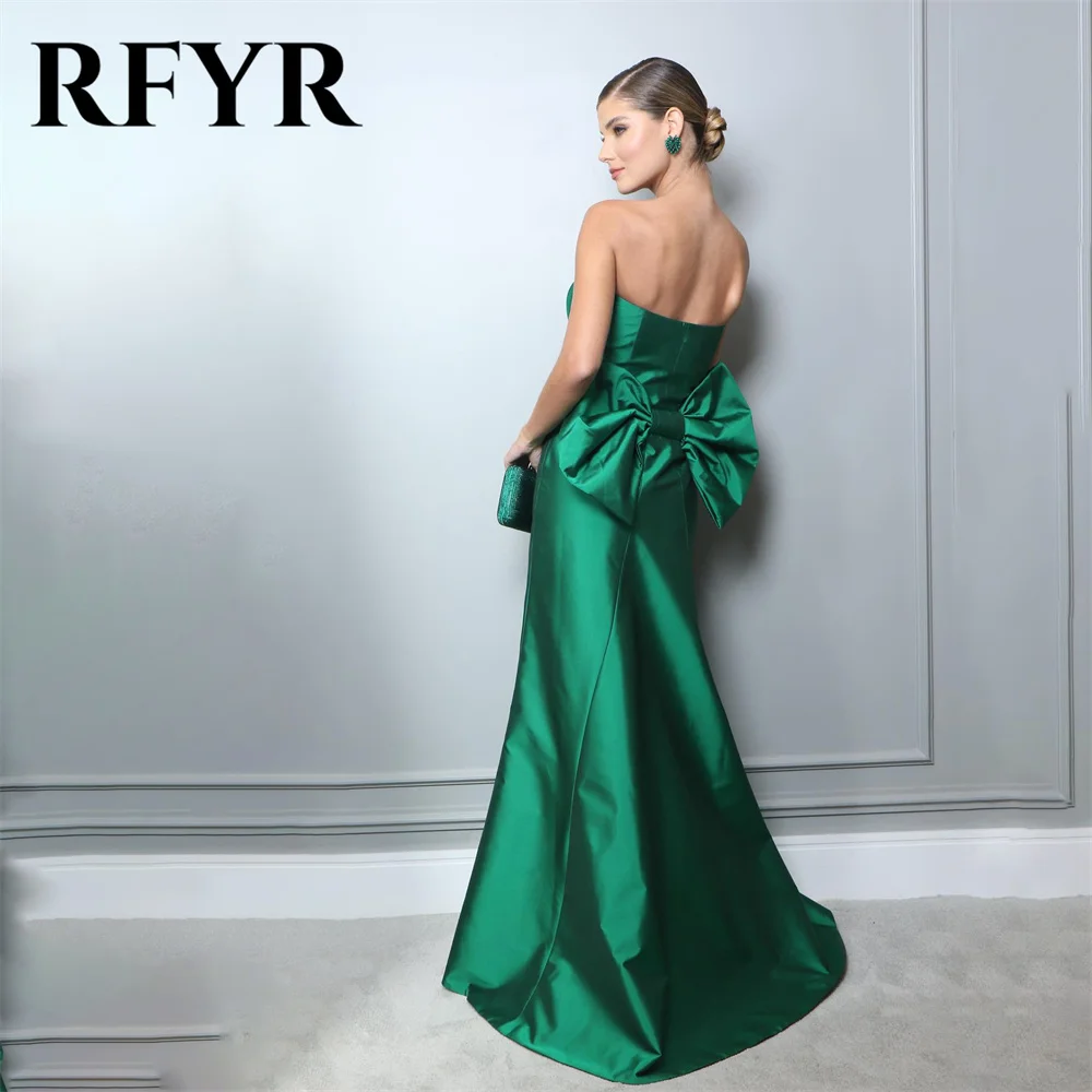 RFYR Mermaid Sexy Prom Dress Green Stain Party Dress Pleat Celebrity Gowns With Bow Wedding Party Dress Custom вечерние платья