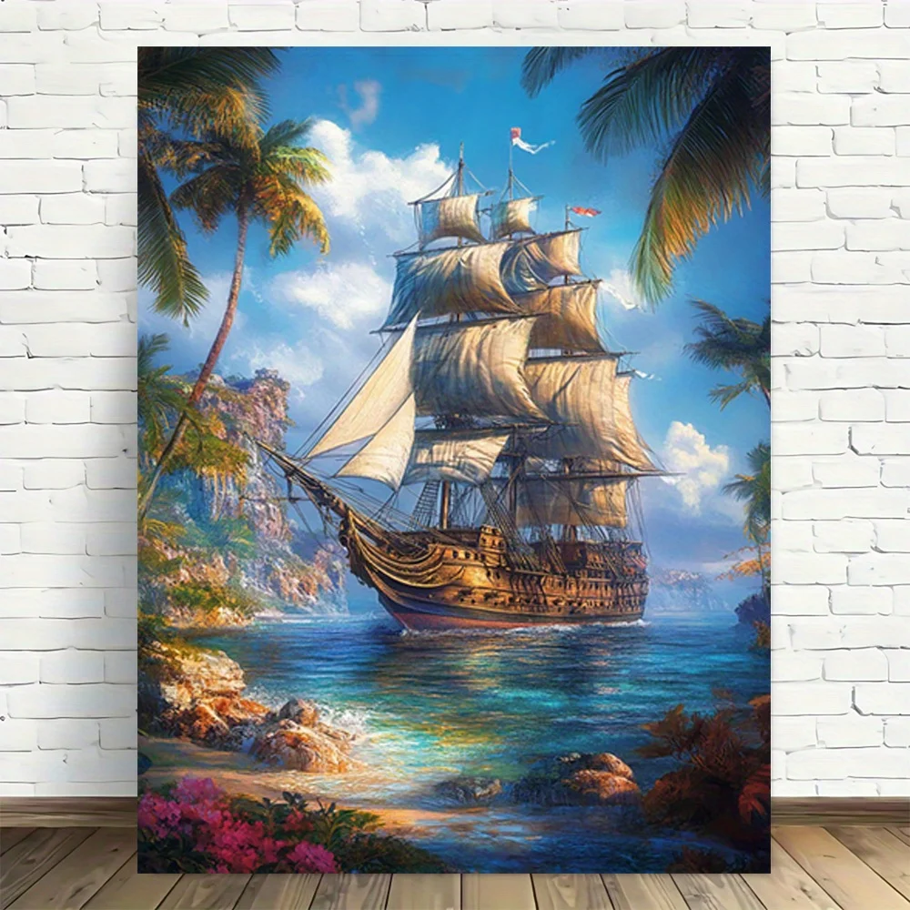 

500/1000/1200/2000PCS Puzzles for Adults, Pirate Ships and Palm Trees At Sea Jigsaw Puzzles Educational Games Home Decor Gifts