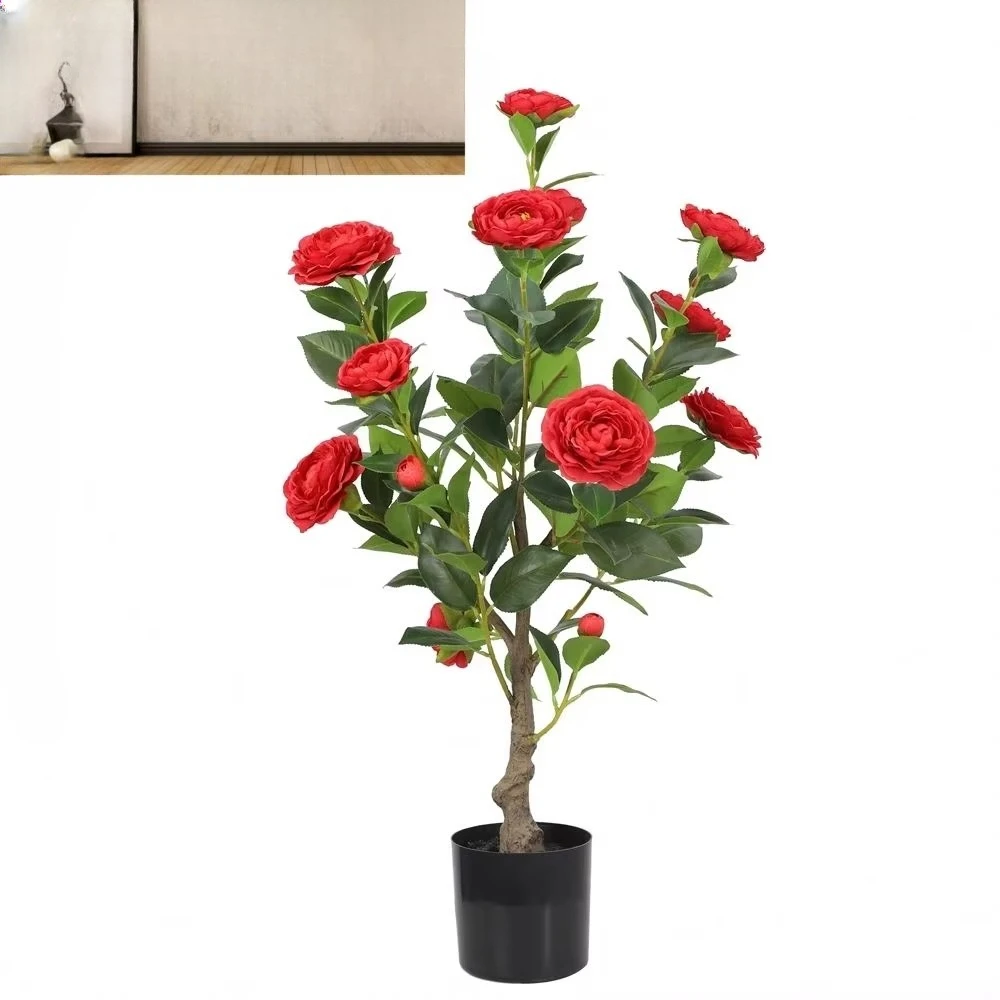 

Simulated Red Silk Artificial Camellia Tree | Holiday Home Garden & Store Window Decorations