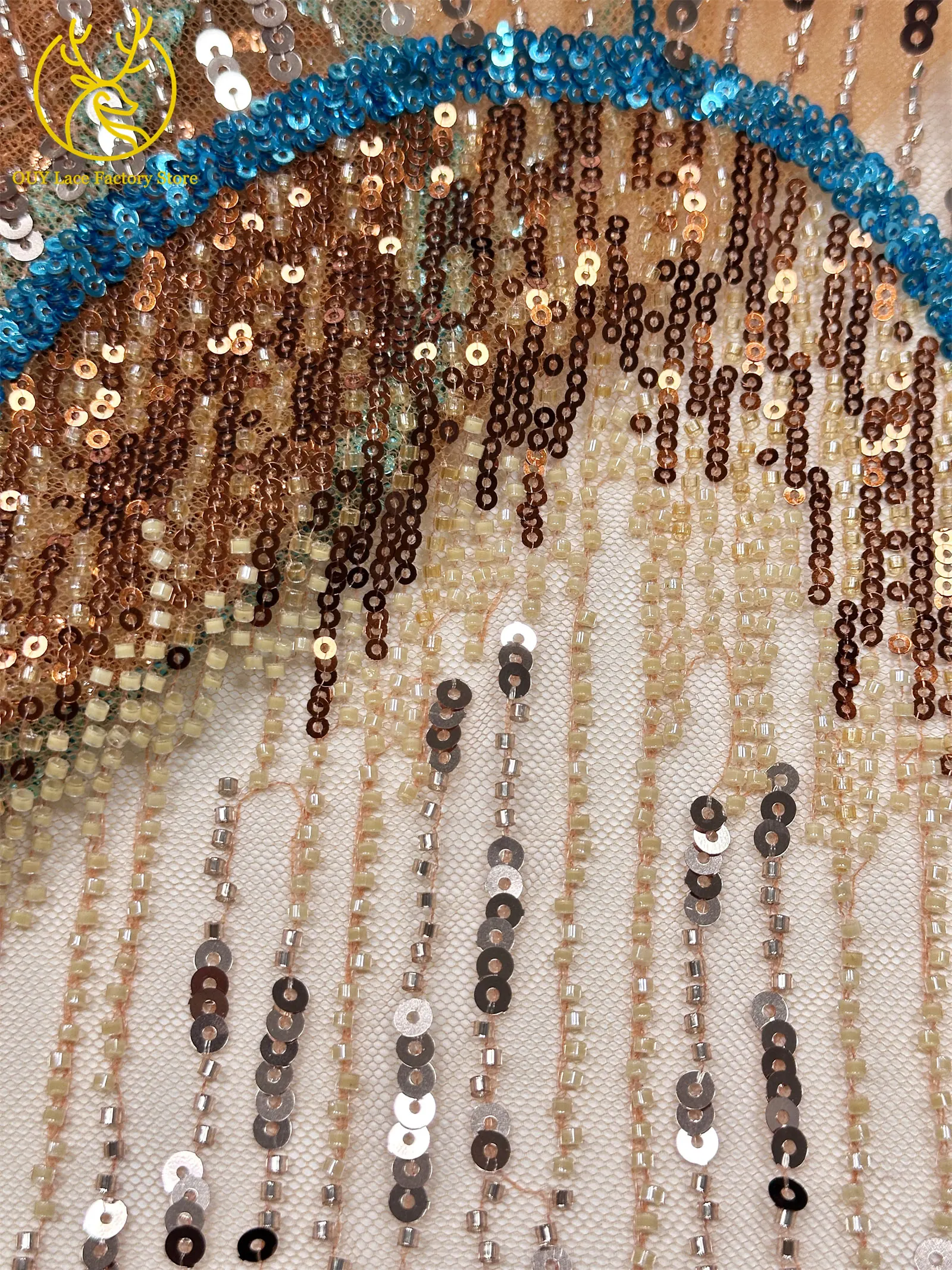 5 Yards afrikanischer Perlen-Pailletten-Spitzenstoff, hochwertiger, exquisiter nigerianischer Tüll-Mesh-Spitzenstoff zum Nähen von Hochzeitskleidern – Detail 23