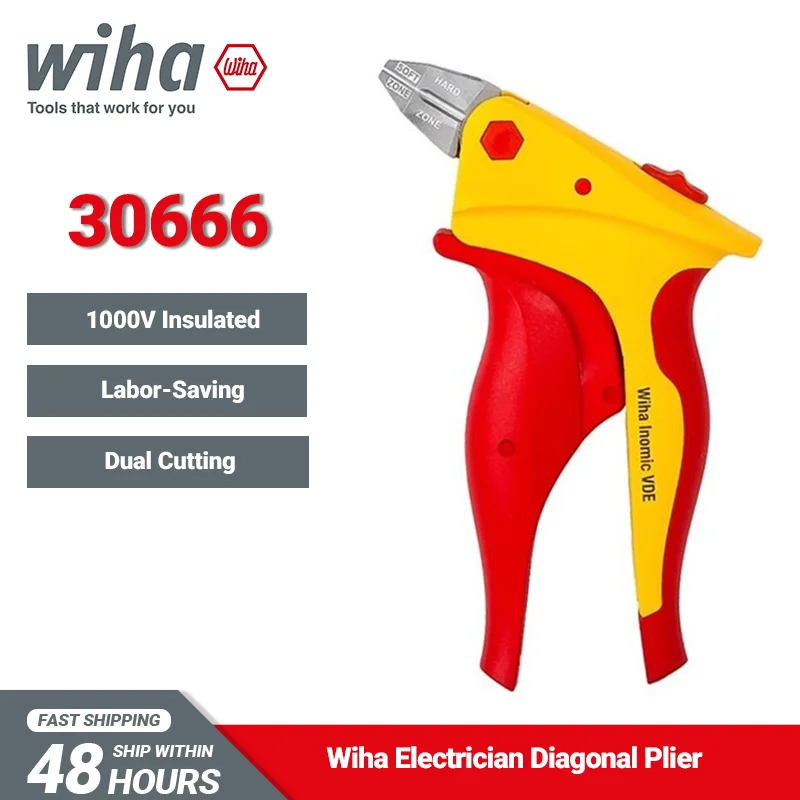 Wiha-Alicates diagonales 30666 para electricista, alicates de 160mm de longitud, 1000V, con doble corte, fácil operación, trabajo sin fatiga