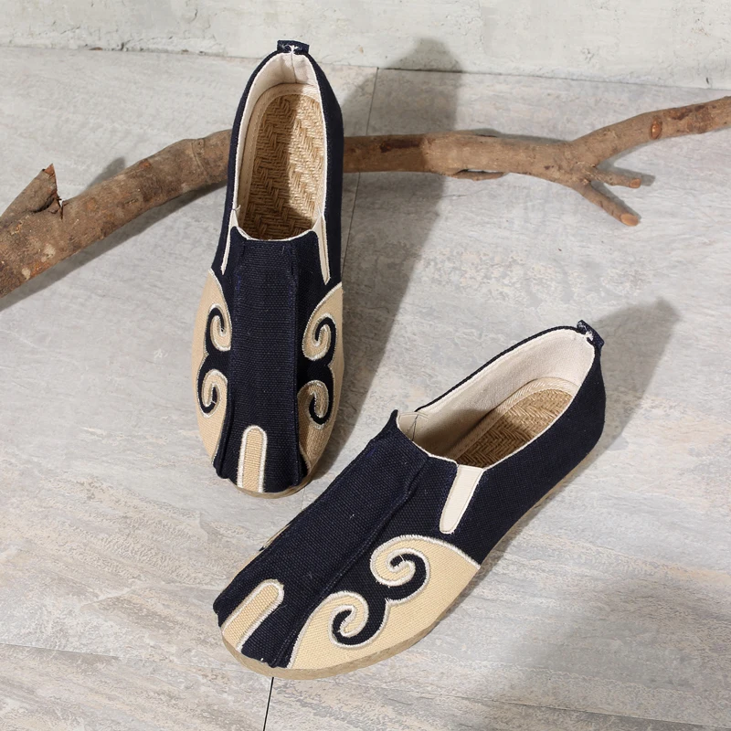 

Мужские слипоны из канваса с мягкой льняной подошвой, удобные повседневные туфли для дзен-медитации, низкие, легкие, на плоской подошве, с цветовыми блоками