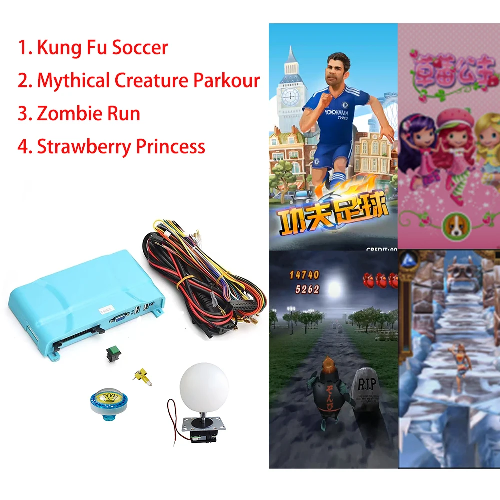 

Arcade Video Game Parkour Kung Fu Soccer Kit 4 in 1 Board With Palm Button Vertical Screen Simulator Machine