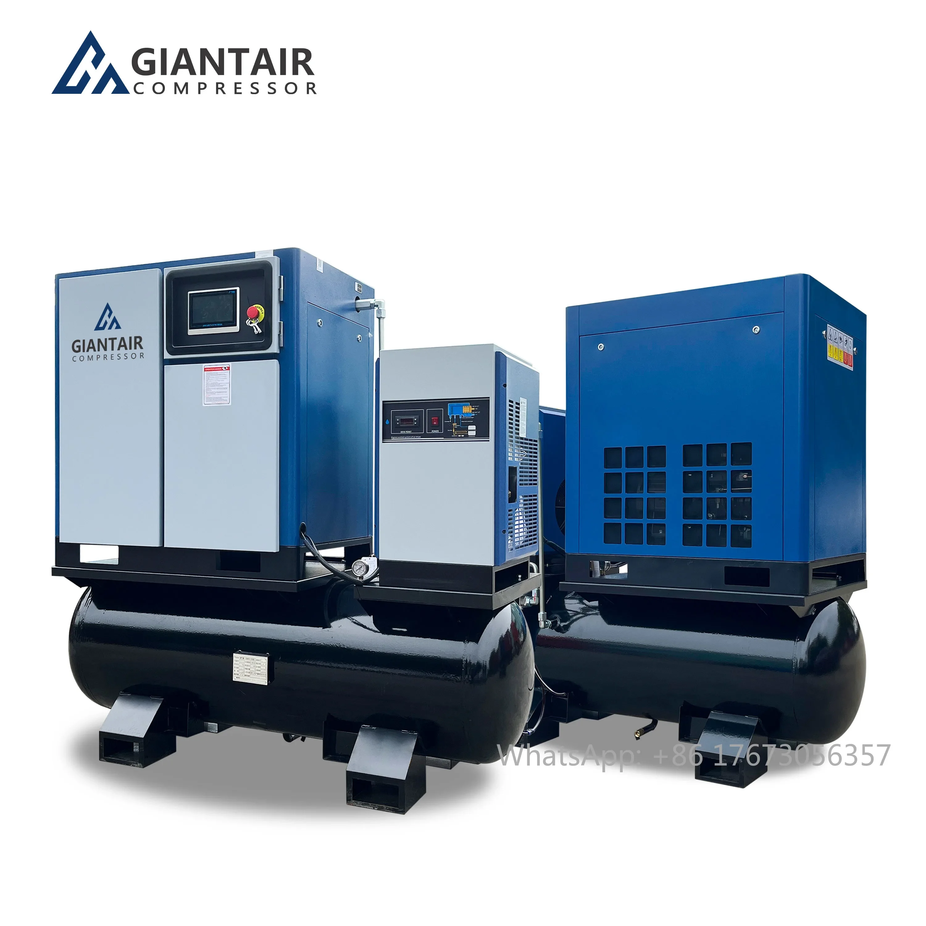 Rotary Industrial 7.5KW 11KW 15KW All-in-one Screw Air Compressors 500 Litre With Air Dryer 8BAR 10BAR 12 Bar 16BAR