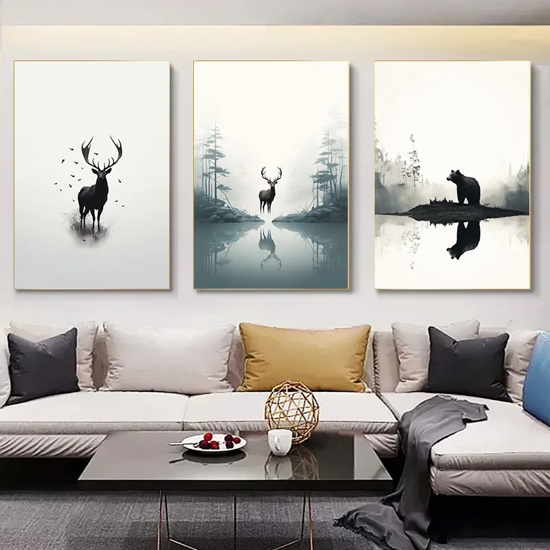 Decor for Room Deer Decoration Pictures Room Wall Art Canvas Painting 1pcs Bear Home Decorations Black and White Posters Bedroom