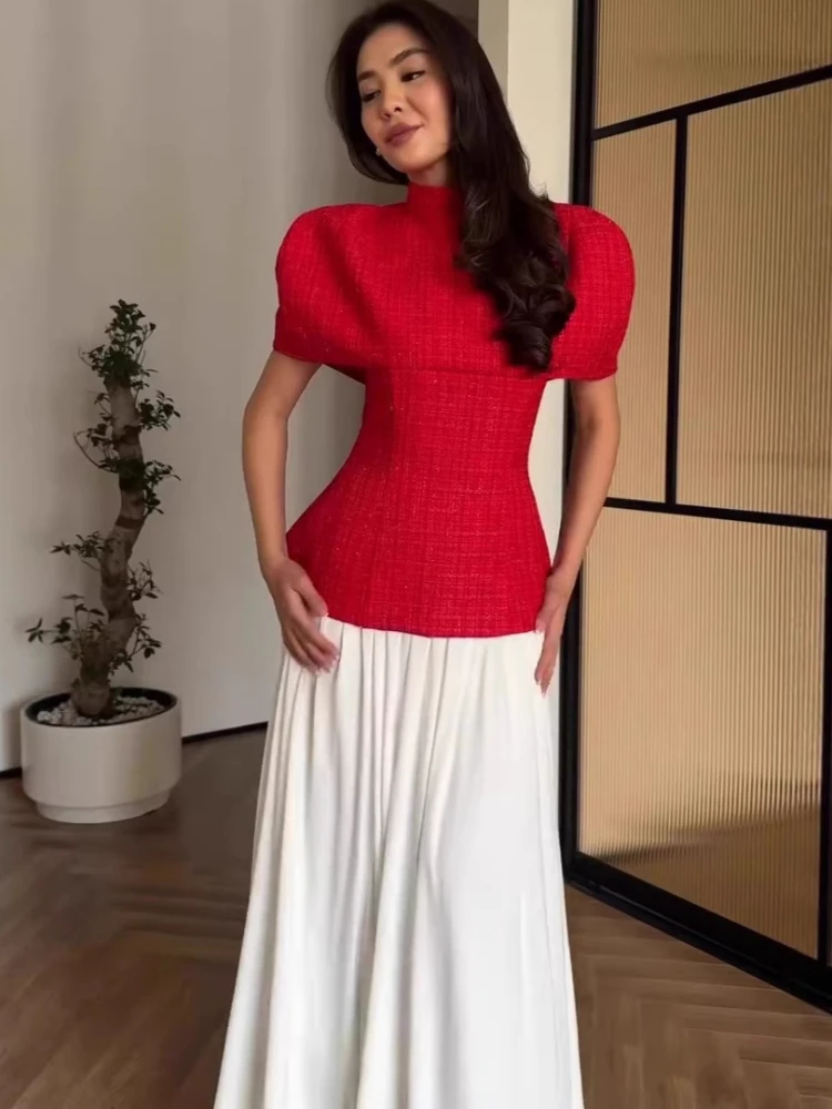 Short Sleeved Cape Style Top, White Long Skirt, Simple New Chinese Autumn Set Dress, Evening Dress, Light Luxury 2-piece Set