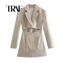 TRAF Summer New Fashion Trend Commuter Business Suit Dress for Ladies Lapel Open Design Casual Suit Jacket Dress for Ladies