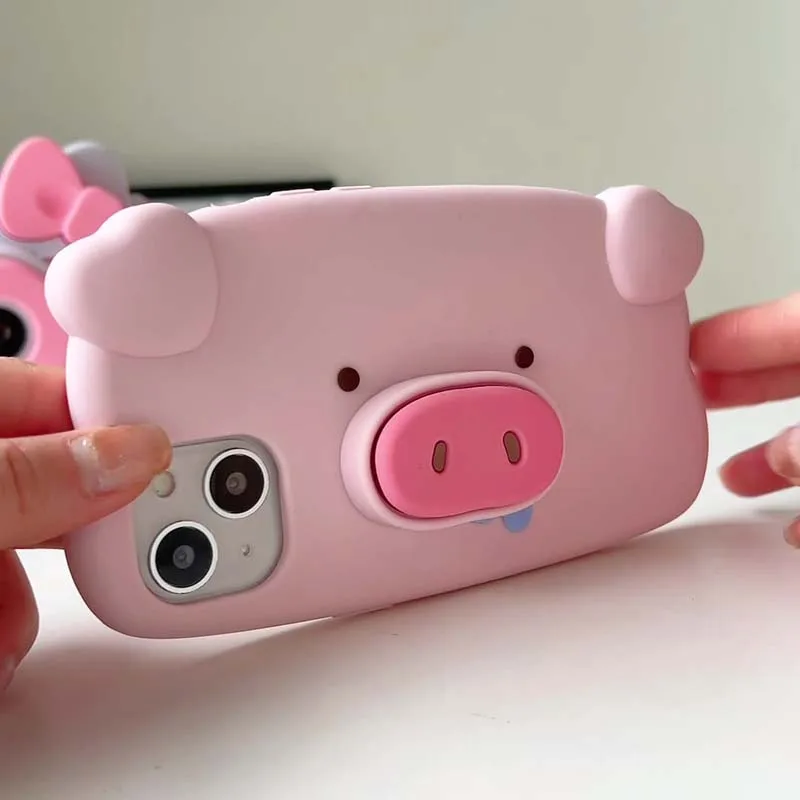 Phone Case For Iphone 15 14 13 12 11 Pro Max Cute Cartoon Pig 3d Pink Shockproof Stereo Silicone Tpu Protective Shell