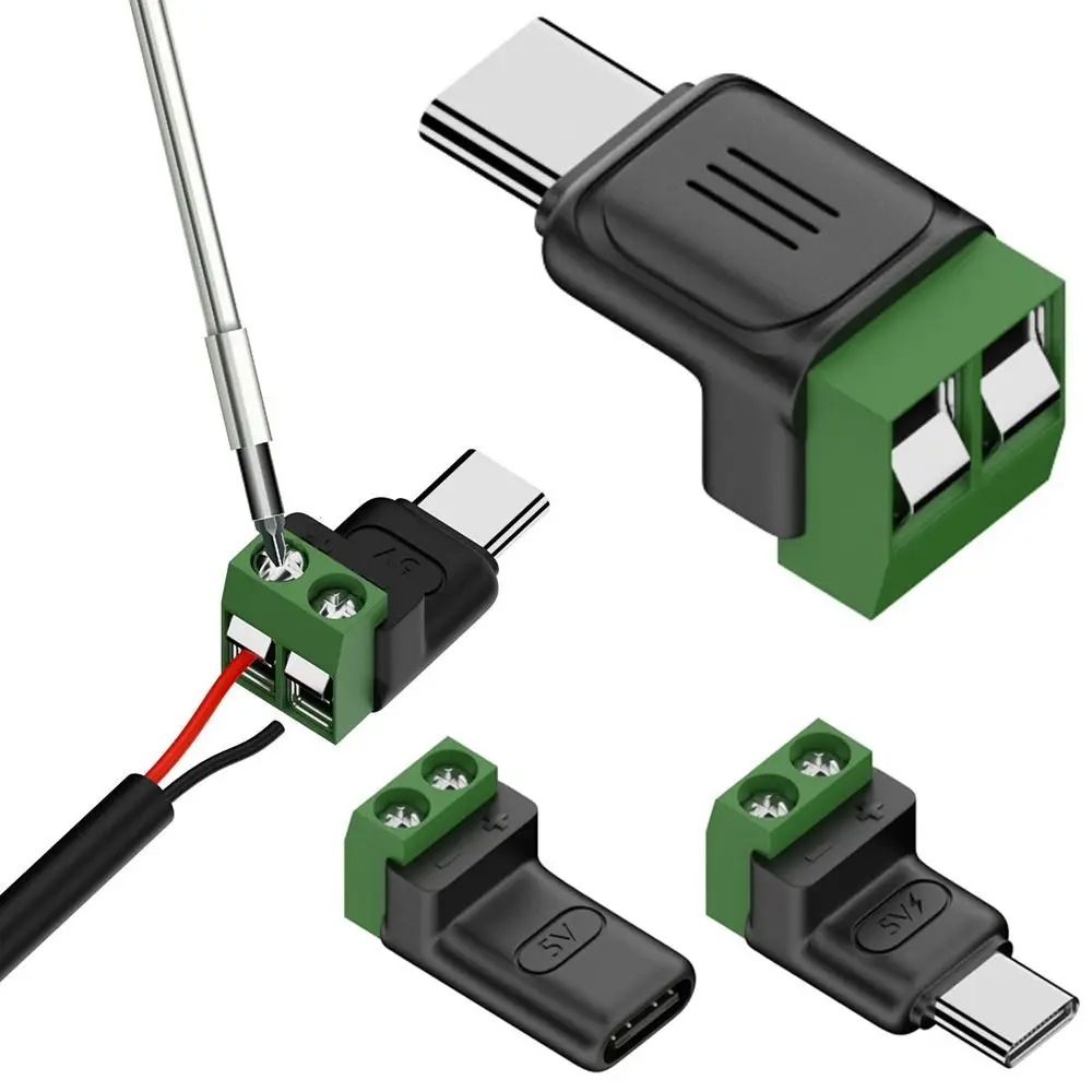 Solderless Plug USB C to 2Pin Terminal Adapter Type-C to 2 Pin 5V Crimp Terminal Block Screw Cannot Data Transfer