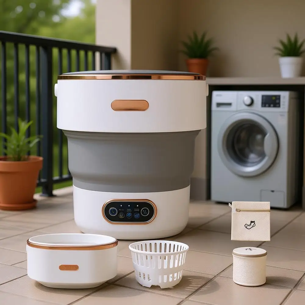 

Портативная мини-стиральная машина на 13 л с отжимом для нижнего белья, носков, детской одежды — идеально подходит для квартир, общежитий, путешествий — серая