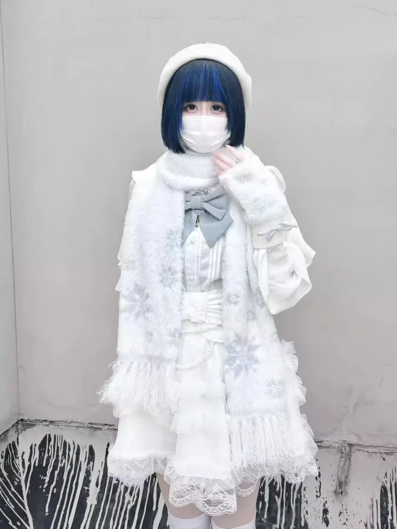 Japanse Rojita Zoete Sneeuwvlok Sjaal Imitatie Nertsen Fluweel Verdikt Gebreid Origineel Ontwerp Massaproductie Lolita SC Sjaals