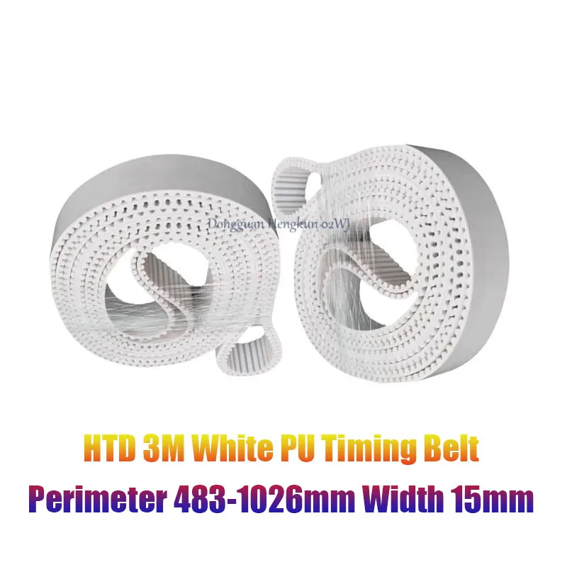 

HTD 3M White PU Timing Belt Perimeter 483-600-1008-1026mm Width 15mm Polyurethane Steel Closed Loop Synchronous Belt