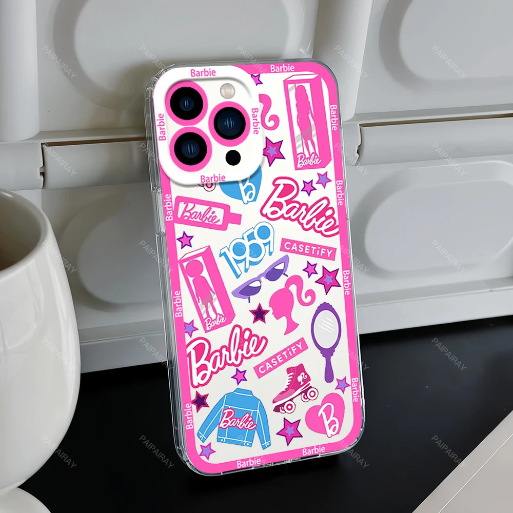 Fashion luxury B-Barbies Cute Phone Case for iPhone 12 11 13 14 15 16 Max Pro Plus Transparent Bezel Shell