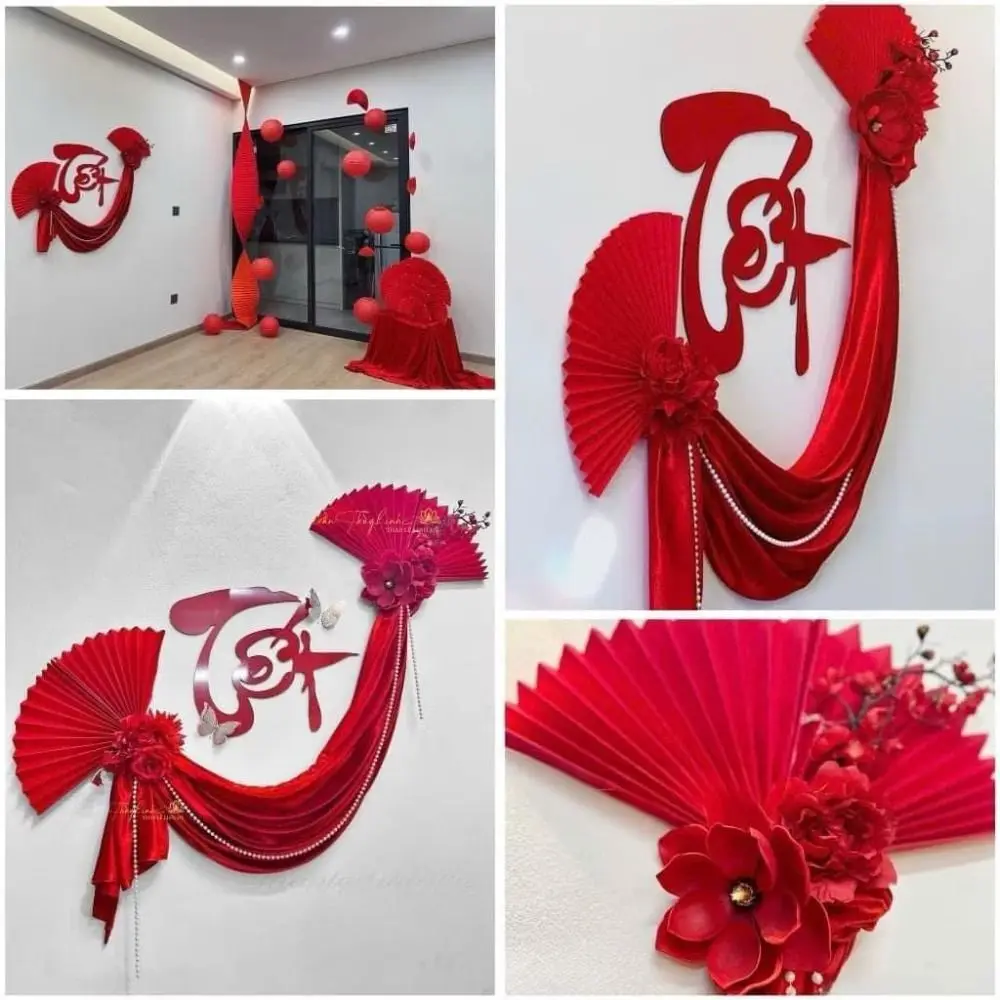 New Bow Wedding Celebration FU Fan Wall Window Door Hanging Decor Lucky Character Three-dimensional Tet Pendant Door