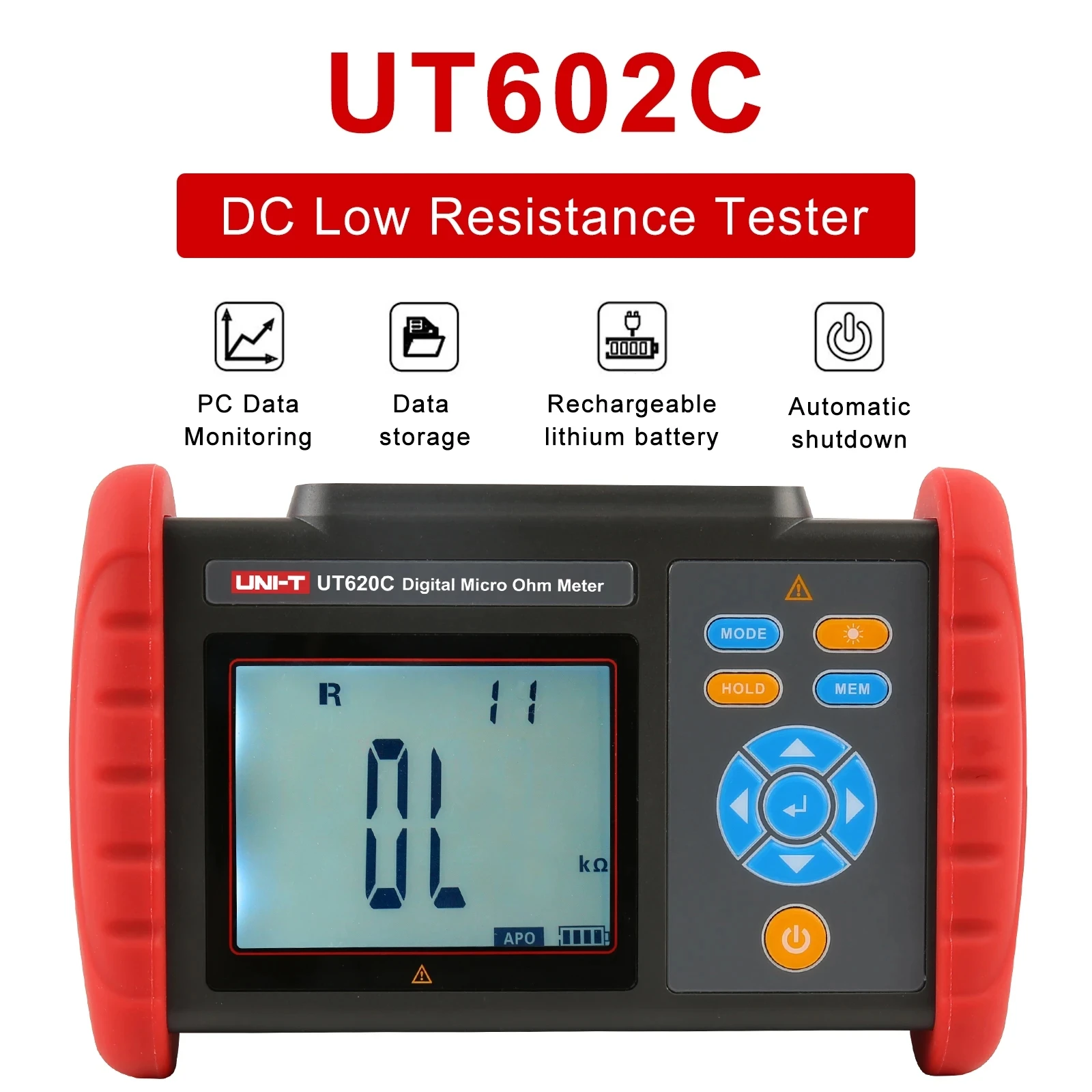 UNI-T UT620C Digital DC Low Resistance Meter Micro Ohm Meter Cable Wire/Coil/Motor Resistance Tester