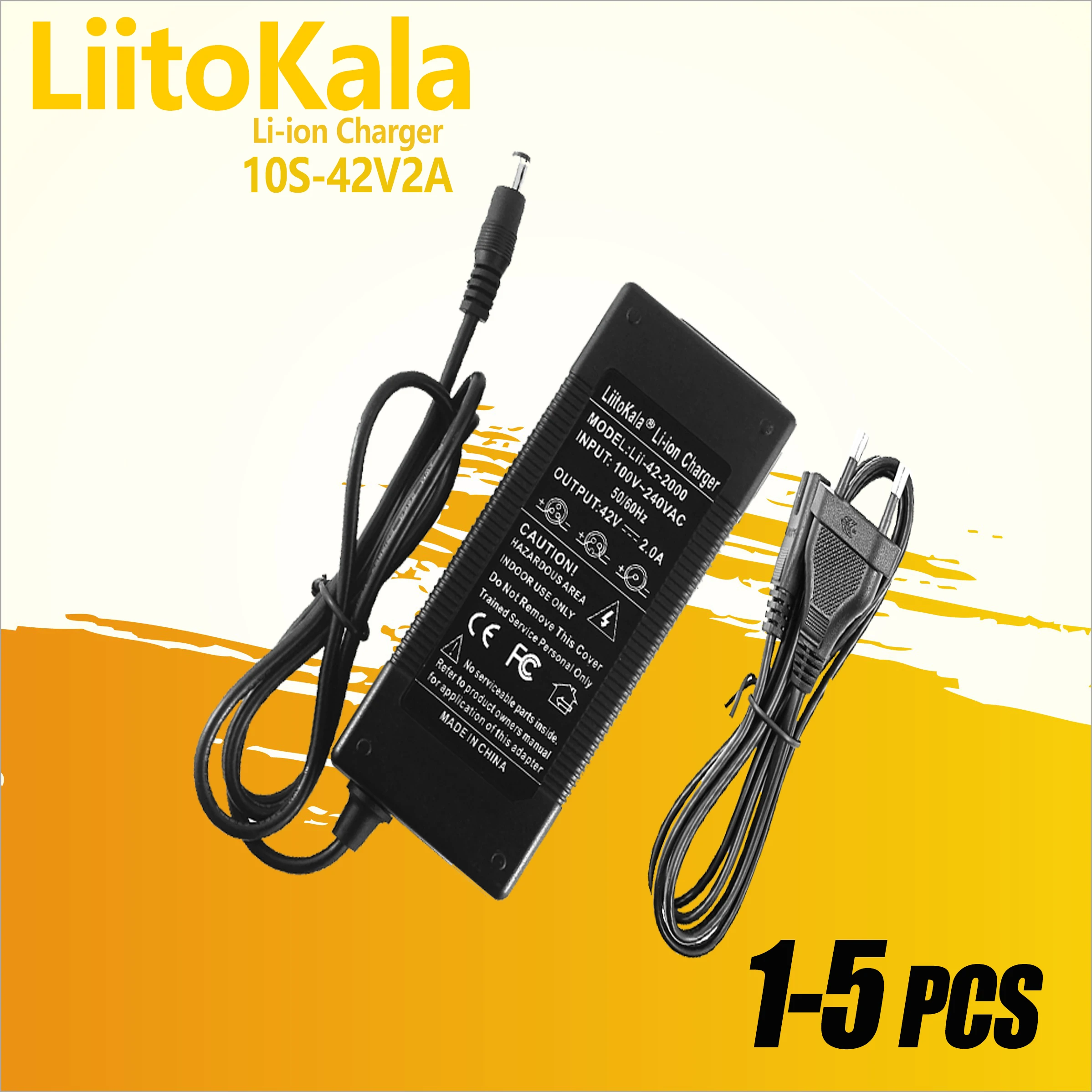 1-5pcs LiitoKala 10S 36V/42V 2A 18650 Charger 100-240V Input Lithium Li-ion Charger For 36V Electric Bike wo-wheel Vehicle