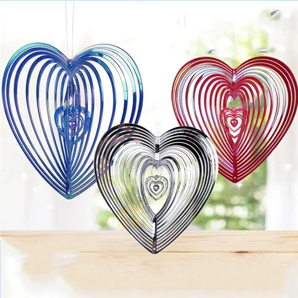 Metal Wind Chime Beating Heart Love Rotating Wind Chime Hang Decoration Spinner Stainless Steel ABS Wind Catcher