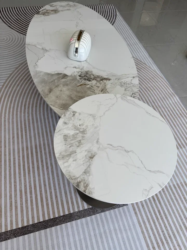 Design Modern Oval Rock Slab Coffee Table Luxury For Living Room