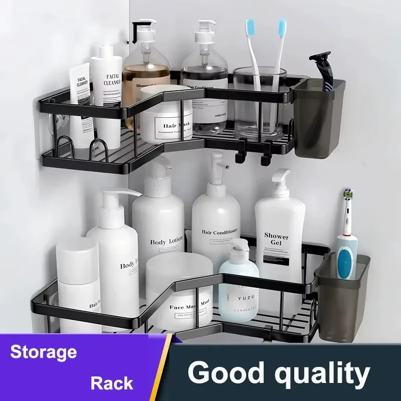 2Pc/set No Drilling Stainless Steel Triangle Double Layer Shelf for Bathroom Balcony Kitchen Corner Storage Space Saving Durable
