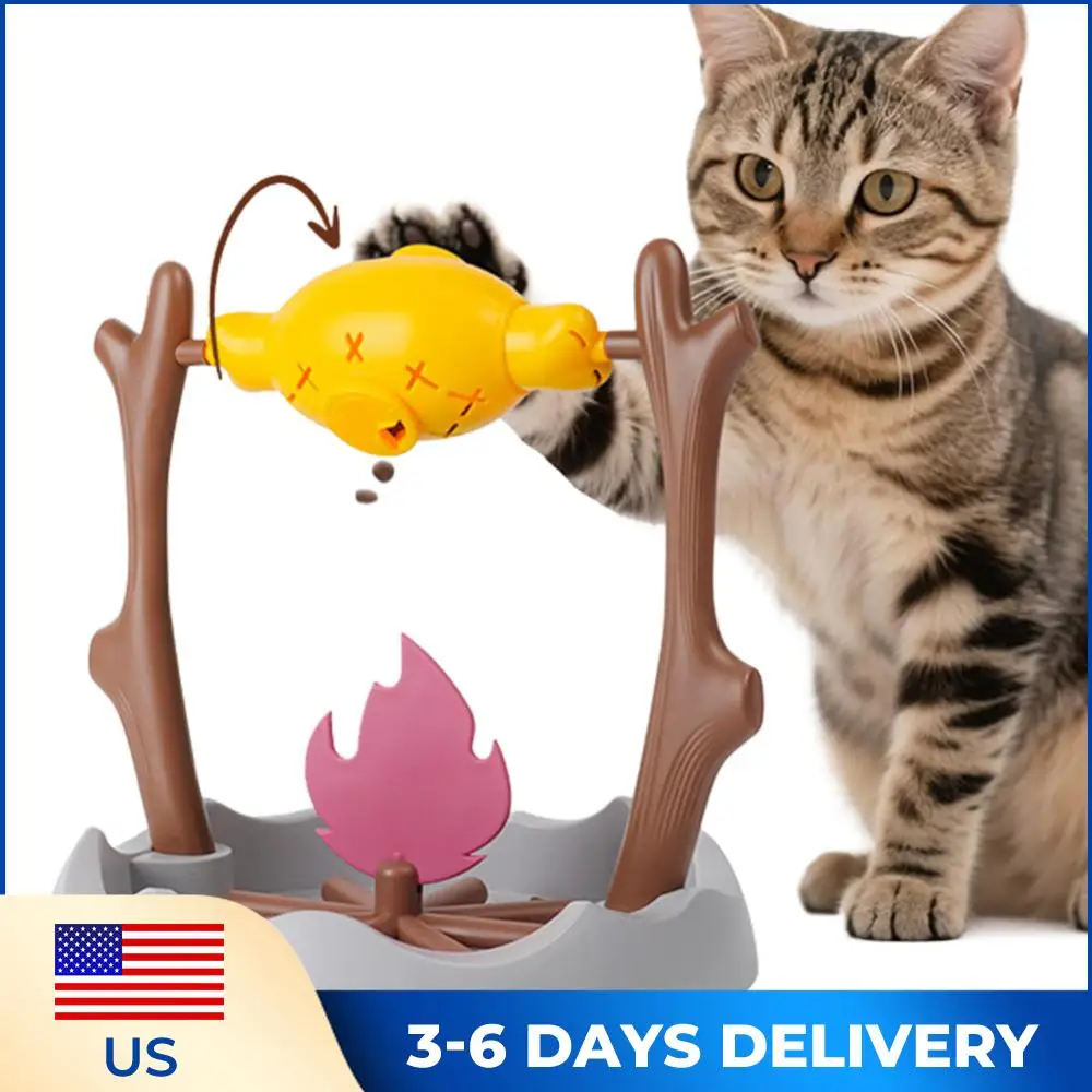 

Медленная кормушка-диспенсер для лакомств для кошек 360 ° Вращающаяся игрушка-гриль в виде жареной курицы для кошек и собак