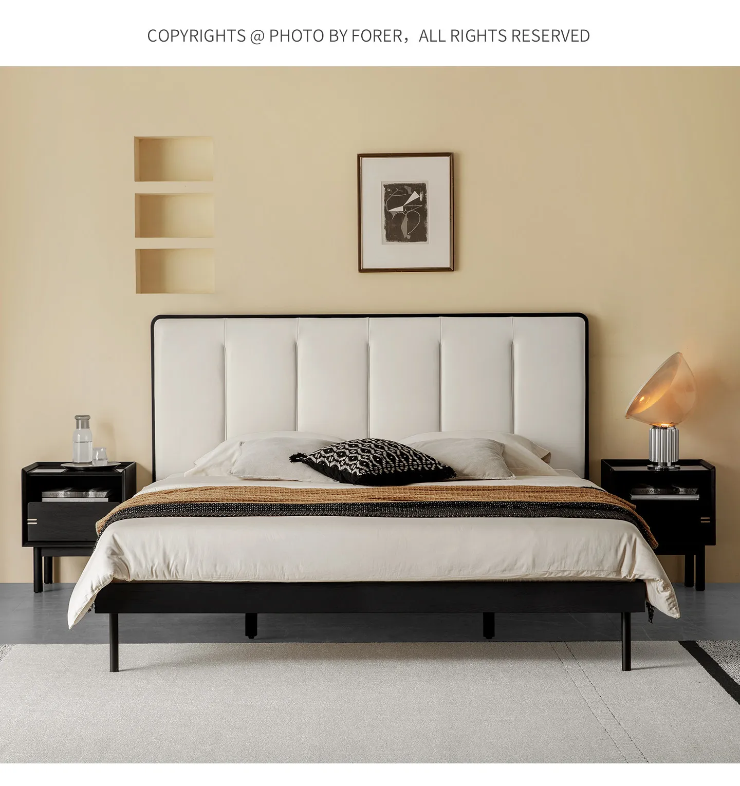 CX  soft bag leather bed 1.8m thin bedside modern minimalist master bedroom solid wood double bed