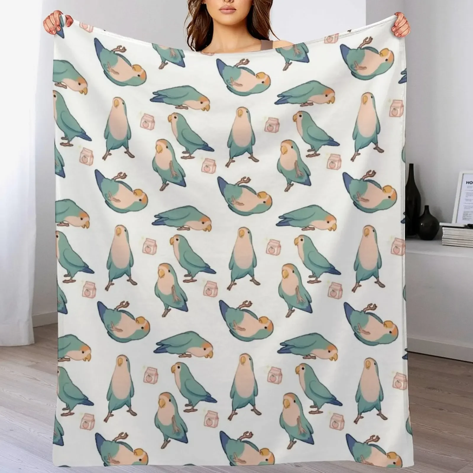 Playful blue lovebirds Throw Blanket Luxury Thicken Decorative Throw Flannel Fabric Blankets