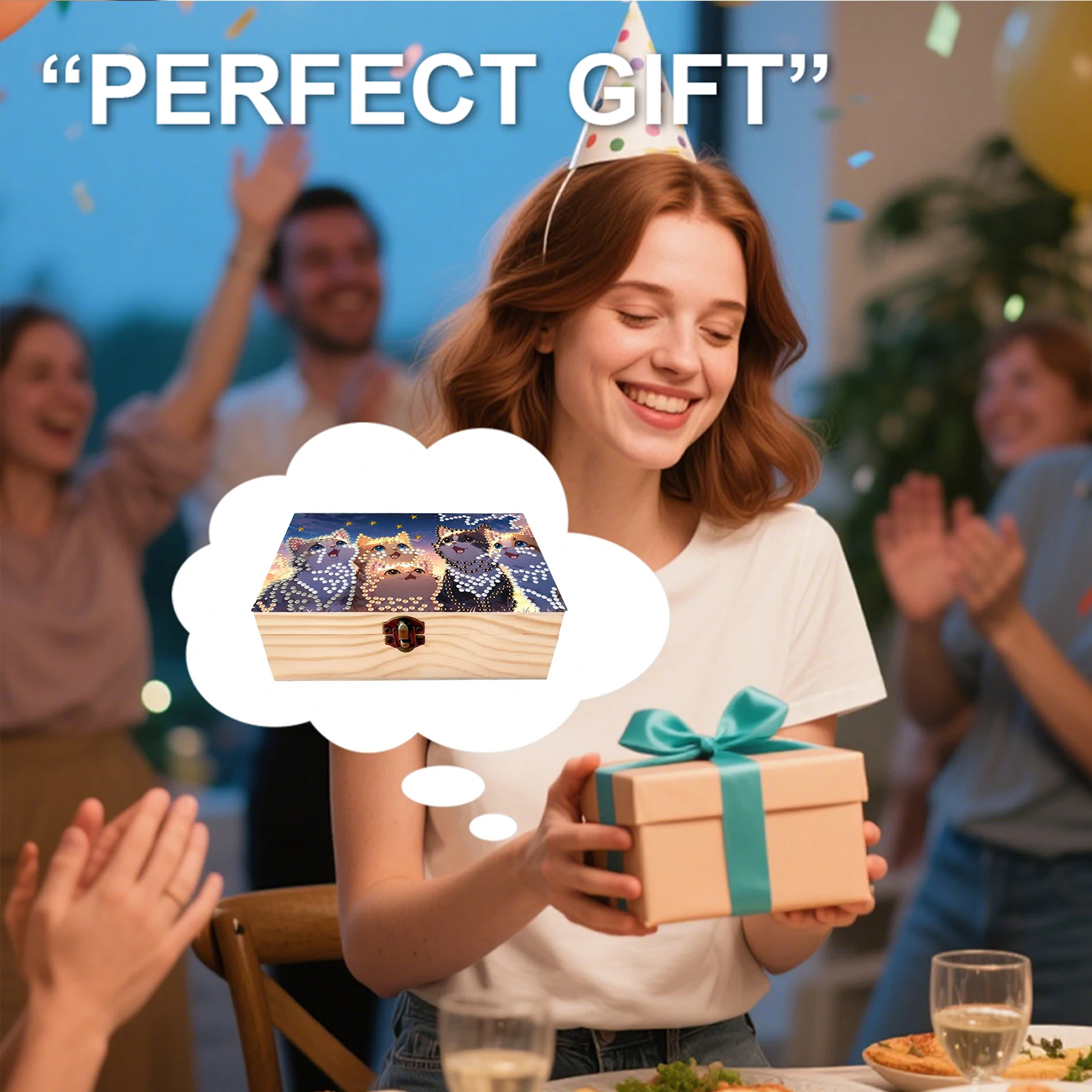 

DIY Wooden 5D Diamond Art Diamond Dots Decorative Box Diamond Painting Wooden Storage Box for Adults Gifts Desktop Decor