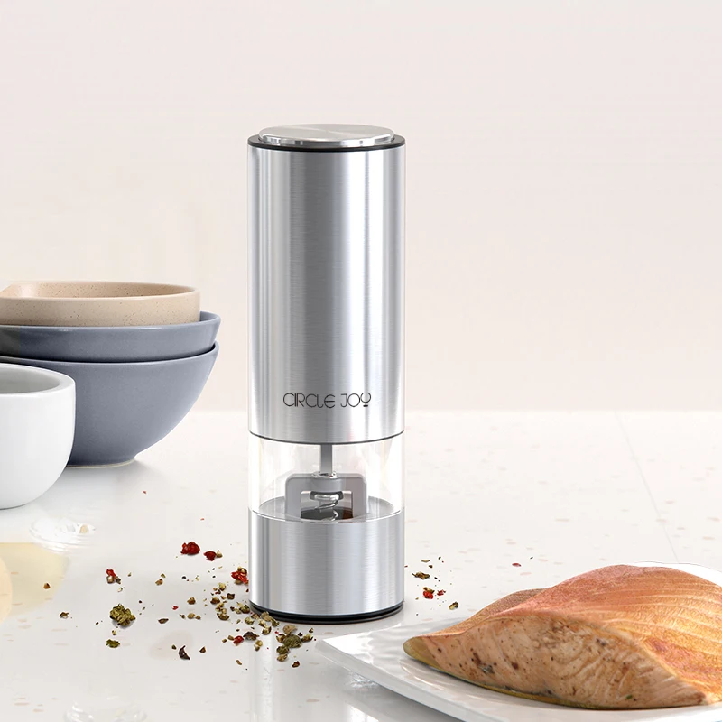 เครื่องบดพริกไทยและเกลือไฟฟ้าอัตโนมัติมีไฟ LED 5โหมดเครื่องบดเมล็ดพืชเครื่องลายคราม