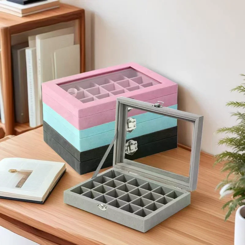 

New Transparent Window Large Capacity 24 Grid Jewelry Storage Box, Simple And High-end Ring Necklace Jewelry Storage Display Box