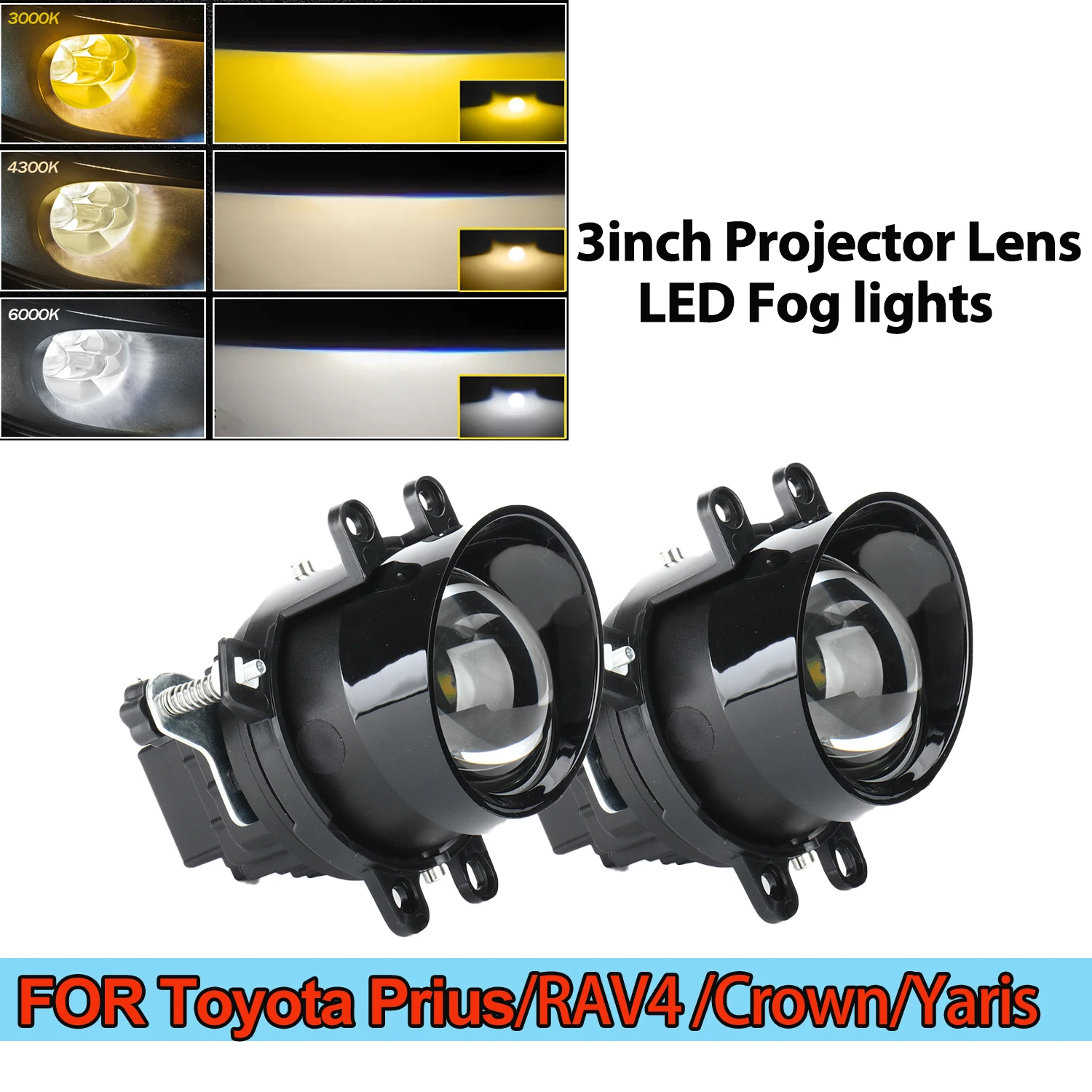 3inch Led Three Color Car Fog Projector Bi-Lens Fog Lights With Brackets FOR Toyota Prius/RAV4 /Crown/Yaris