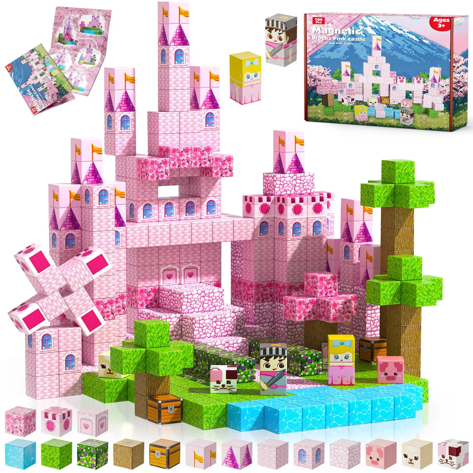 Magnetische blokken-150/100PCS magnetische bouwstenen, prinses kasteel bouwset, kerstleerspeelgoed voor kinderen van 3-12 jaar