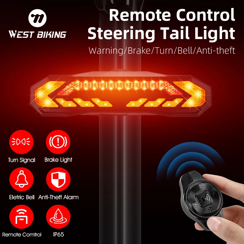 WEST BIKING Multifunctional Anti-theft Alarm Bicycle Rear Light Smart Brake Tail Lights Type-C Charging Wireless Turn Signal