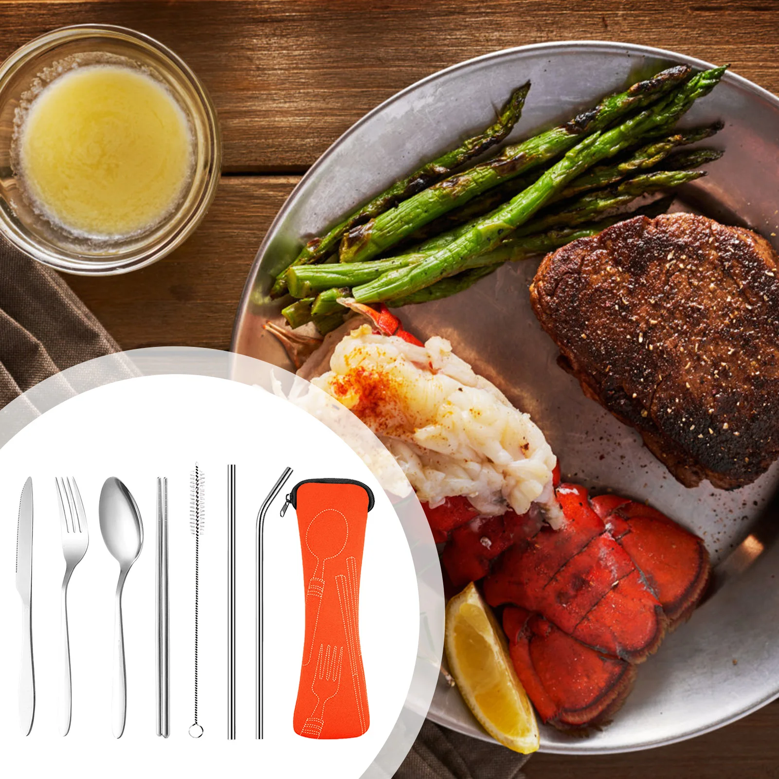 ช้อนส้อมมีดแบบพกพาชุดช้อนส้อมตะเกียบอุปกรณ์ใช้บนโต๊ะอาหารสแตนเลสสตีลเดินทางสำหรับโรงเรียนปิคนิคปีนเขา PR