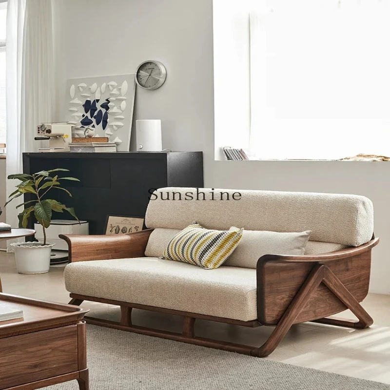 

All solid wood fabric sofa Italian black walnut sofa combination modern simple living room furniture