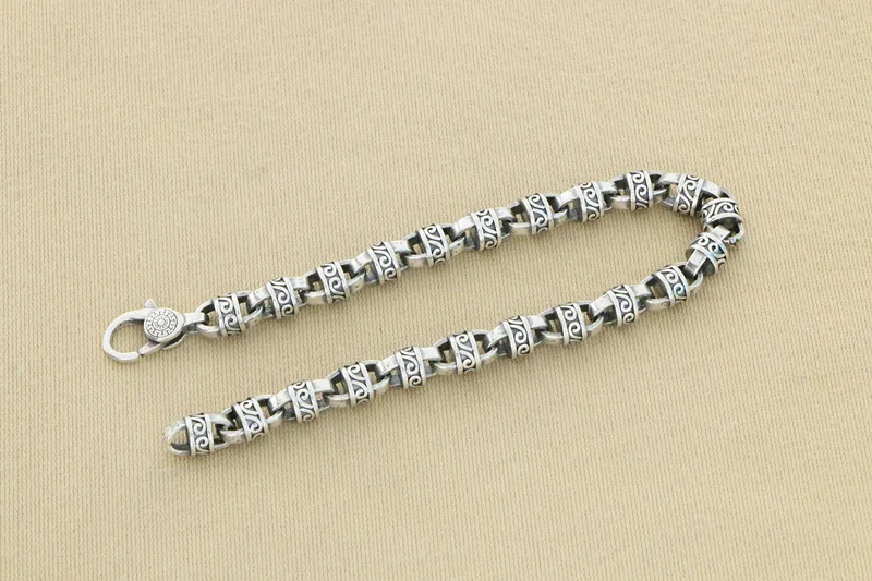 Handsome Ancient Style Bracelet S925 Sterling Silver Personalized Eternal Vine Grass Pattern Cool Fashion Men's and Women's Hip