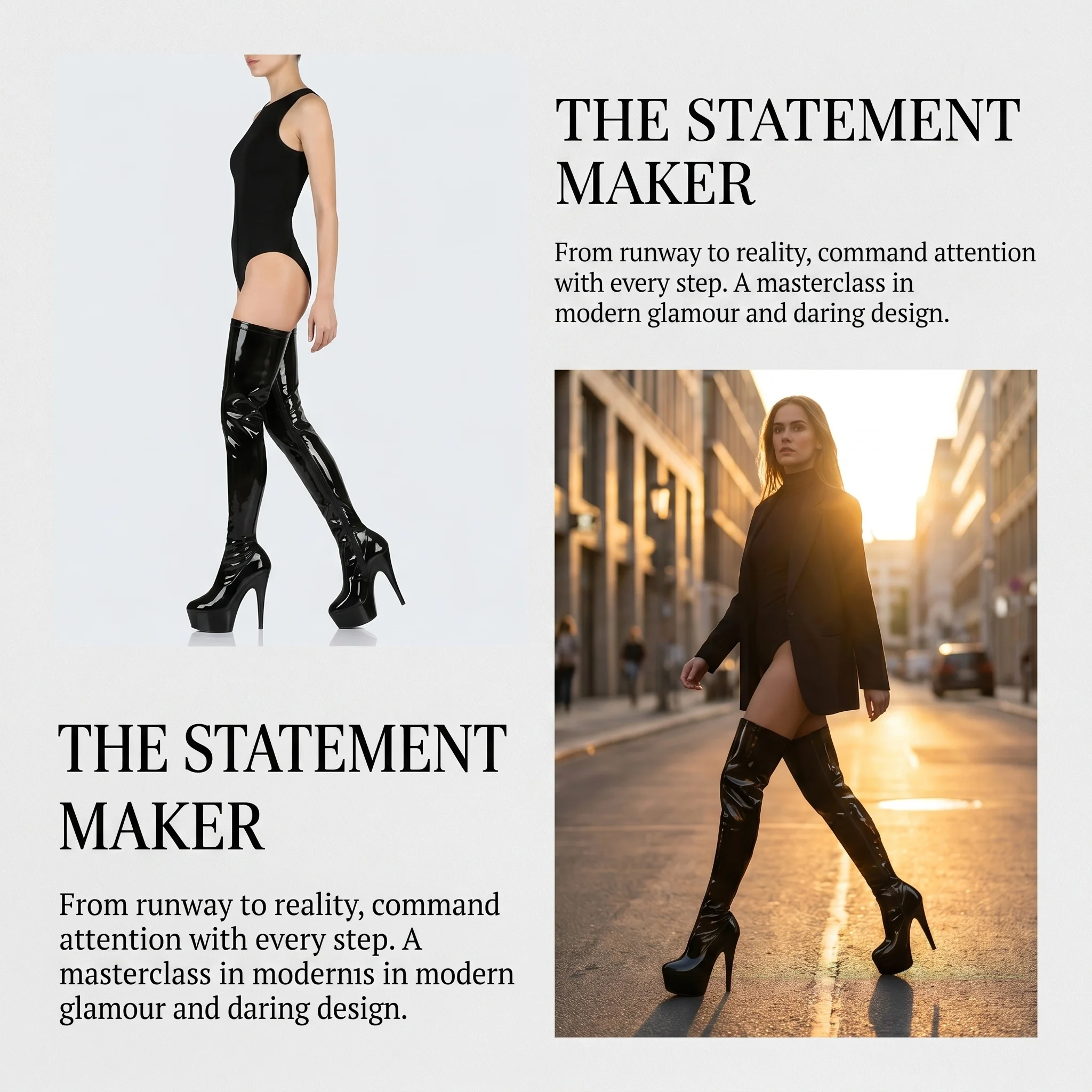 15cm/6Inch Black Patent Platform High Heel Thigh High Boots Lace-Up Zipper Non-slip Nightclub Pole Dance Ladies Rave Stage Goth
