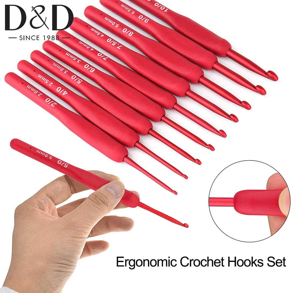 9Pcs/Set 2.0-6.0mm Crochet Kit For Beginners Soft Touch Aluminum Crochet Needle Exquisite Knitting Crochet Supplies