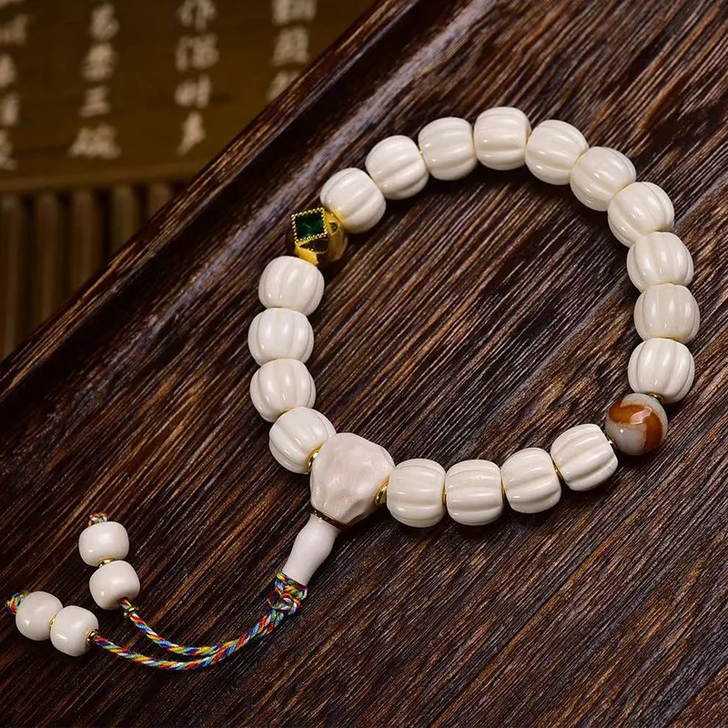 Tibetan Bone Duobao Inlaid AgateColored Glaze Accessories Single Circle Melon Beads Bracelet