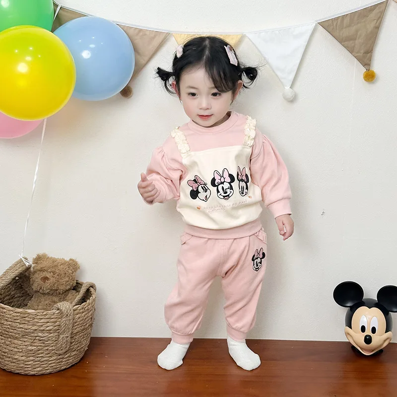 MINISO Minnie Baby Girl Suit Two Piece Set Korean Style Cotton Outdoor Children's Clothing Cute Soft 1-3 Years Toddler Outfits