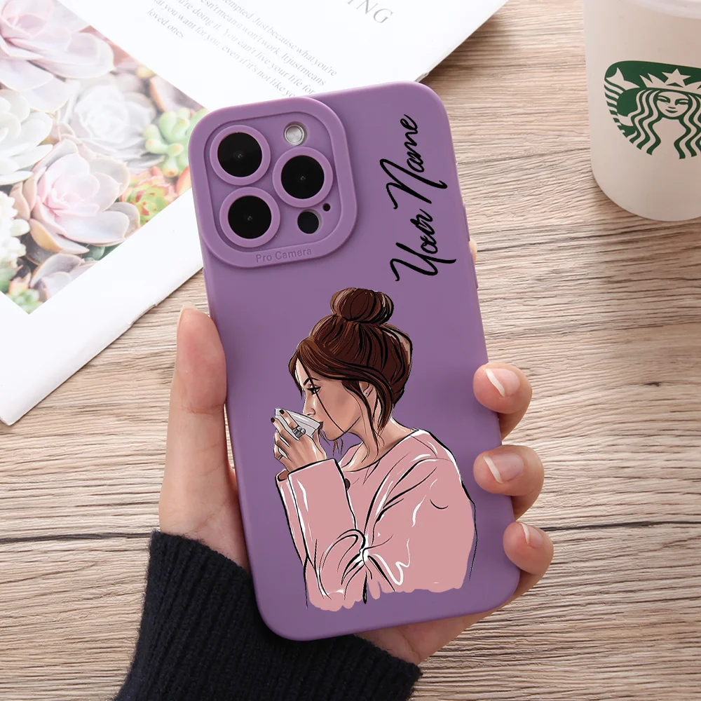 Personalised Custom Name Phone Case for iPhone 15 14 13 12 11 Pro Max X XS XR 8 Plus Lady Luxury Silicone Lens Protective Cover